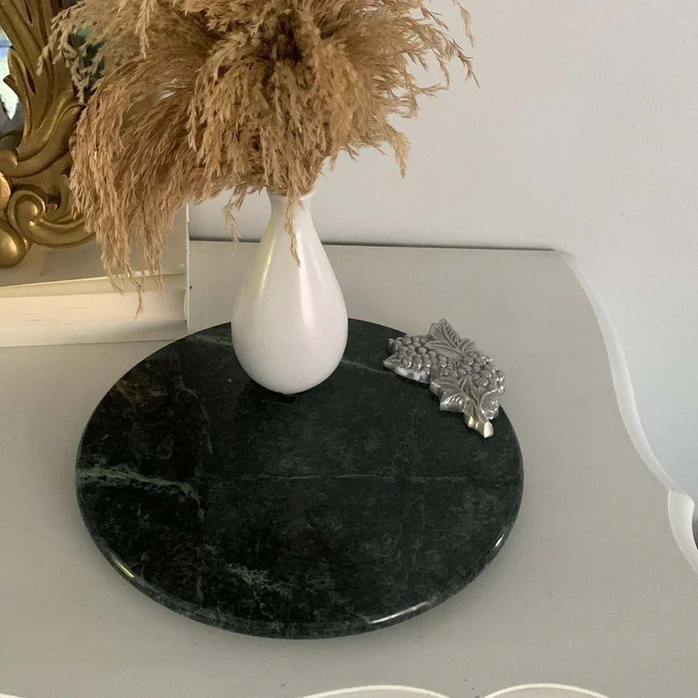 Green marble‎ round tray grapevine details home decor coffee table vintage